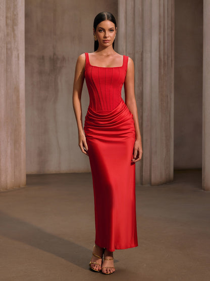 Nexilyx Corset Satin Maxi Dress