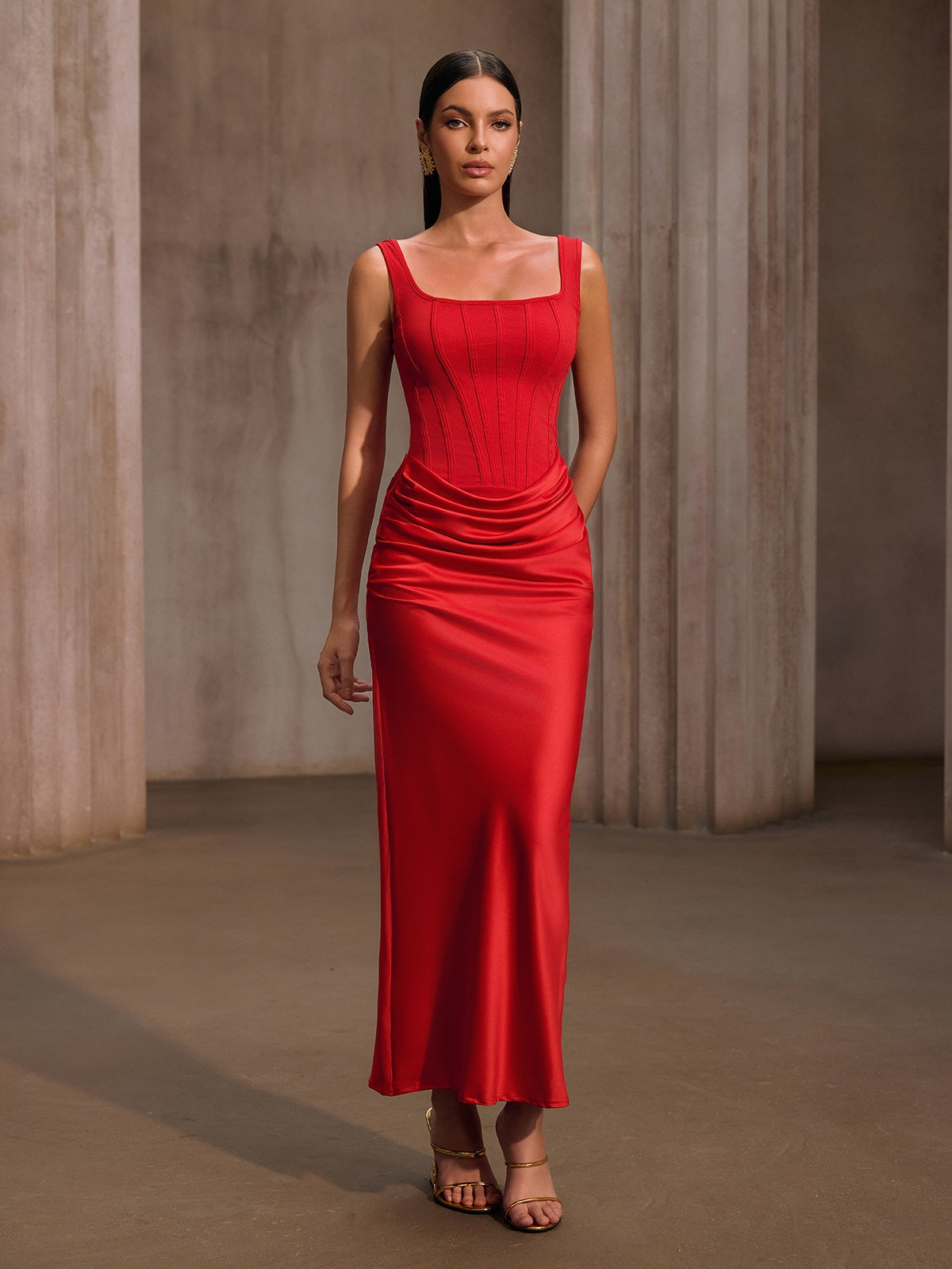 Nexilyx Corset Satin Maxi Dress