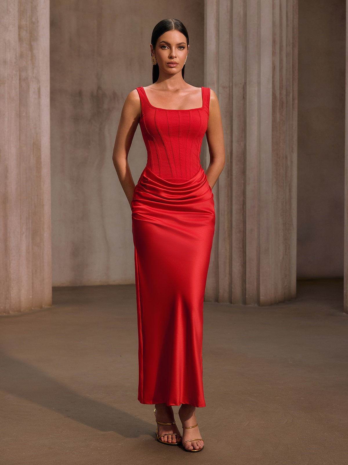 Nexilyx Corset Satin Maxi Dress