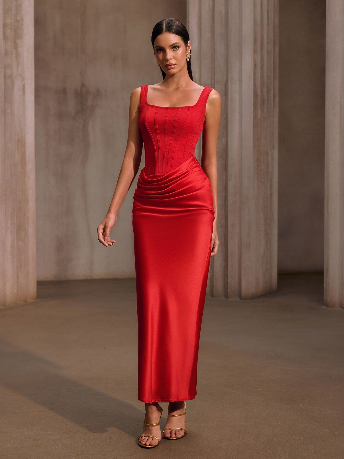 Nexilyx Corset Satin Maxi Dress