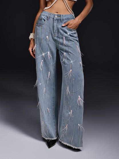 Olivette Rhinestone Fringe Feather Jeans