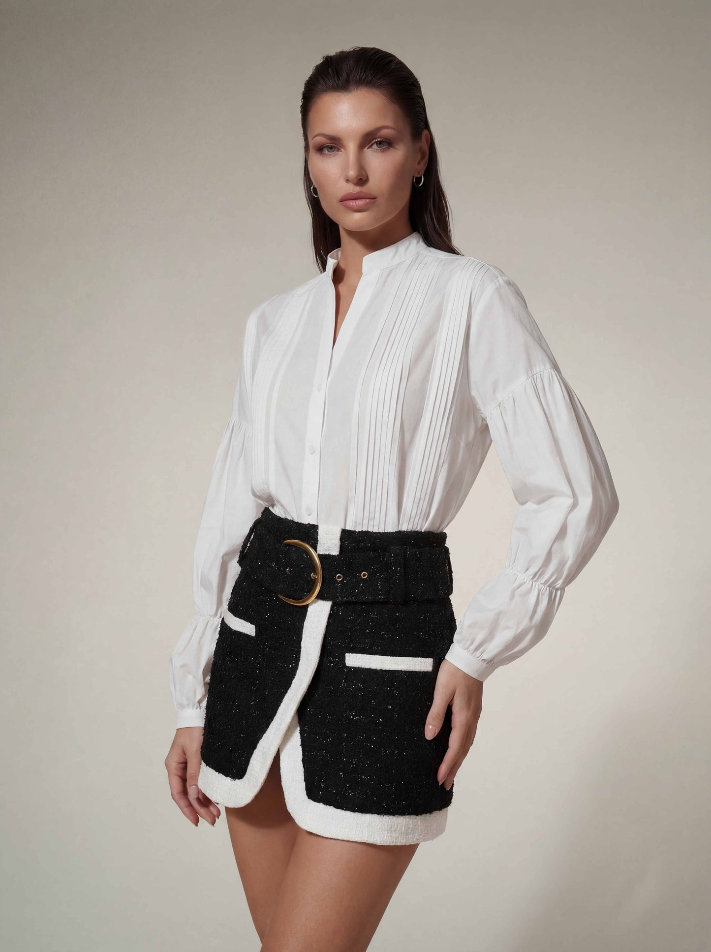 Oryvex Long Sleeve Tweed Skirt Set