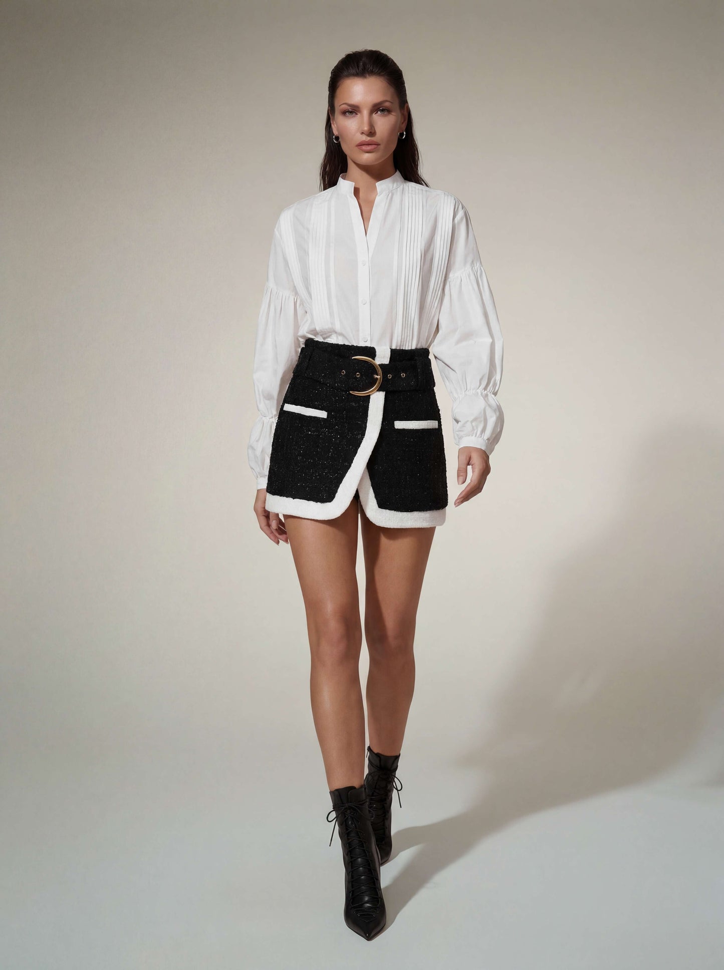 Oryvex Long Sleeve Tweed Skirt Set