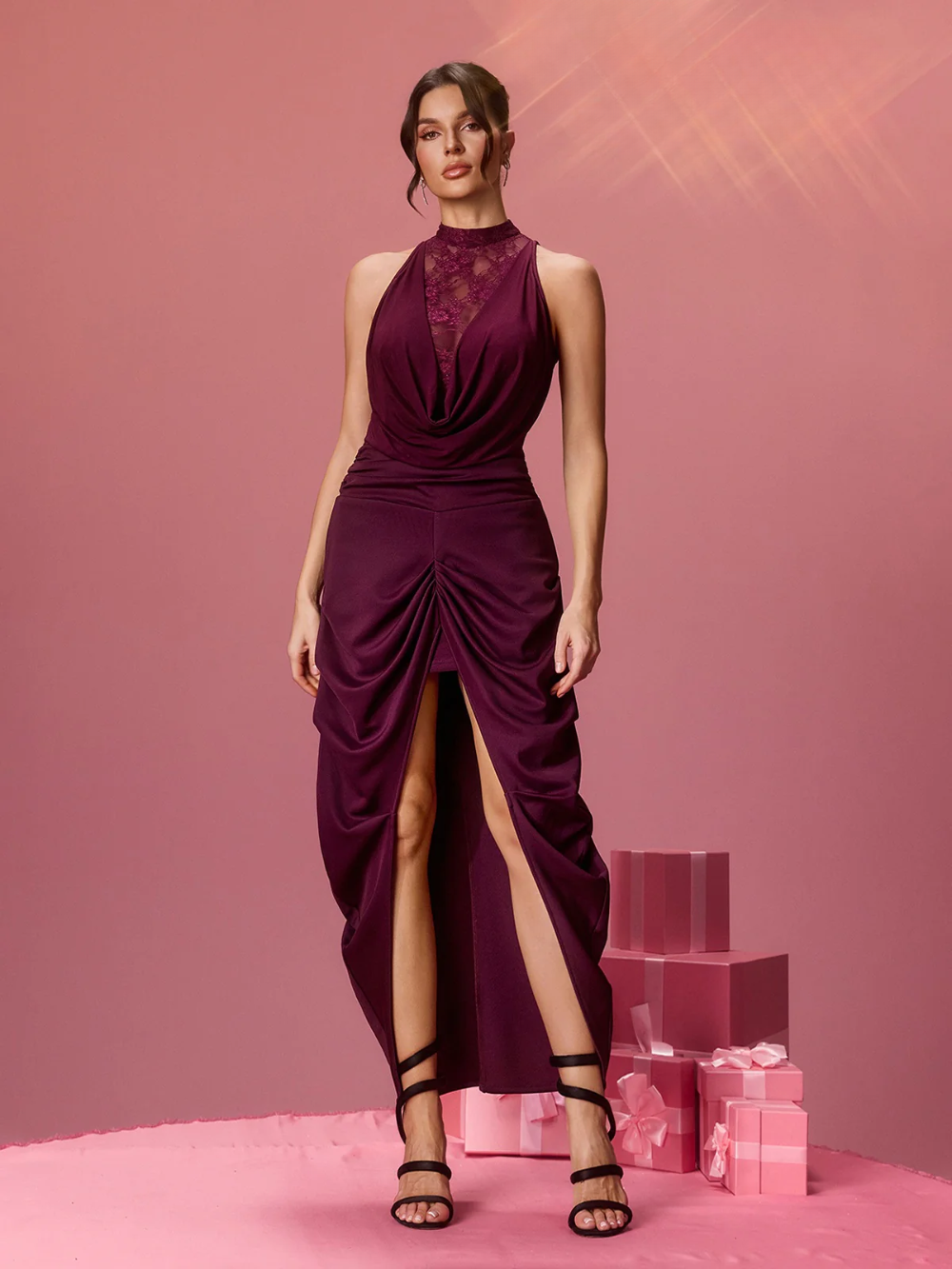 Bradwin Lace Ruched Split Dress