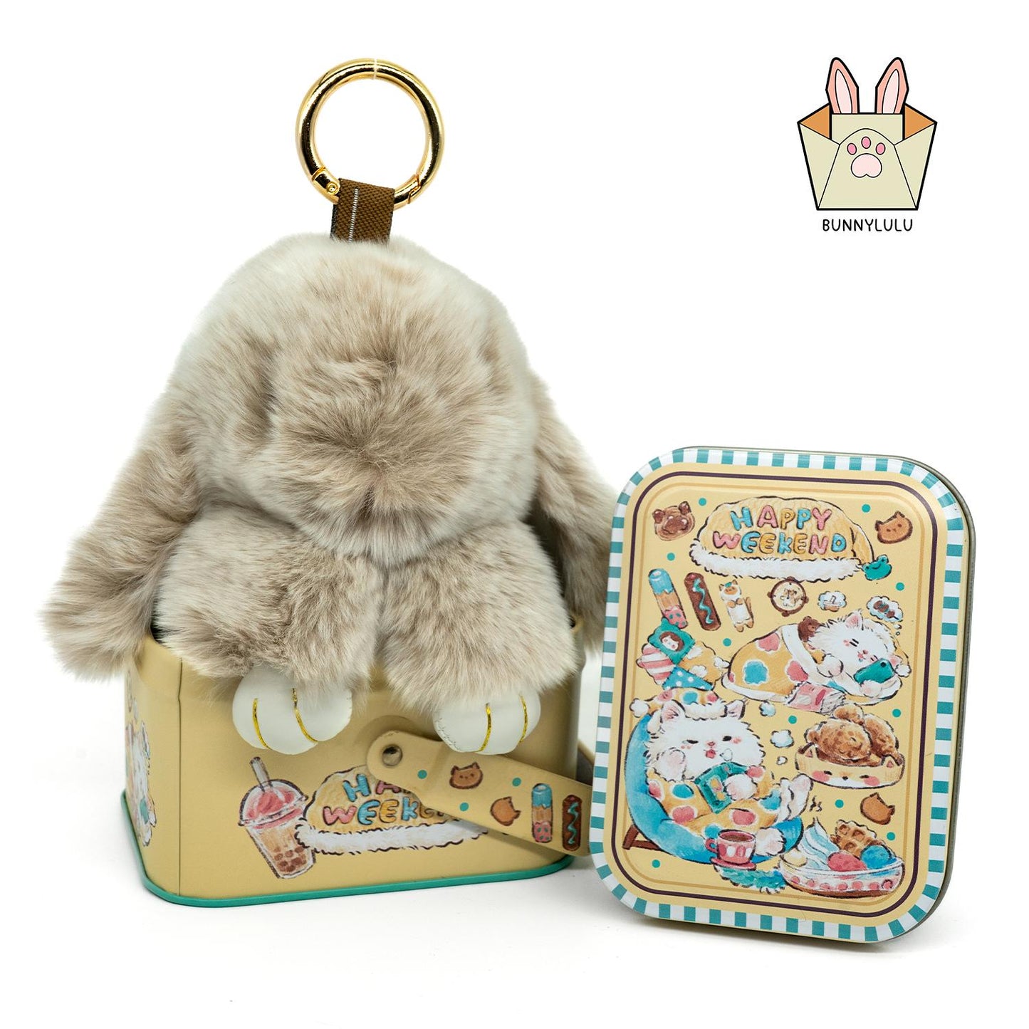 Handmade Plush Bunny Keychain with Metal Tin Box, Gift Options for Birthday Easter