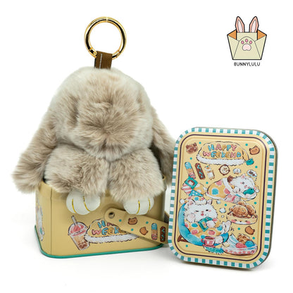 Handmade Plush Bunny Keychain with Metal Tin Box, Gift Options for Birthday Easter