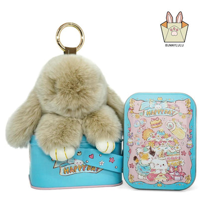 Handmade Plush Bunny Keychain with Metal Tin Box, Gift Options for Birthday Easter