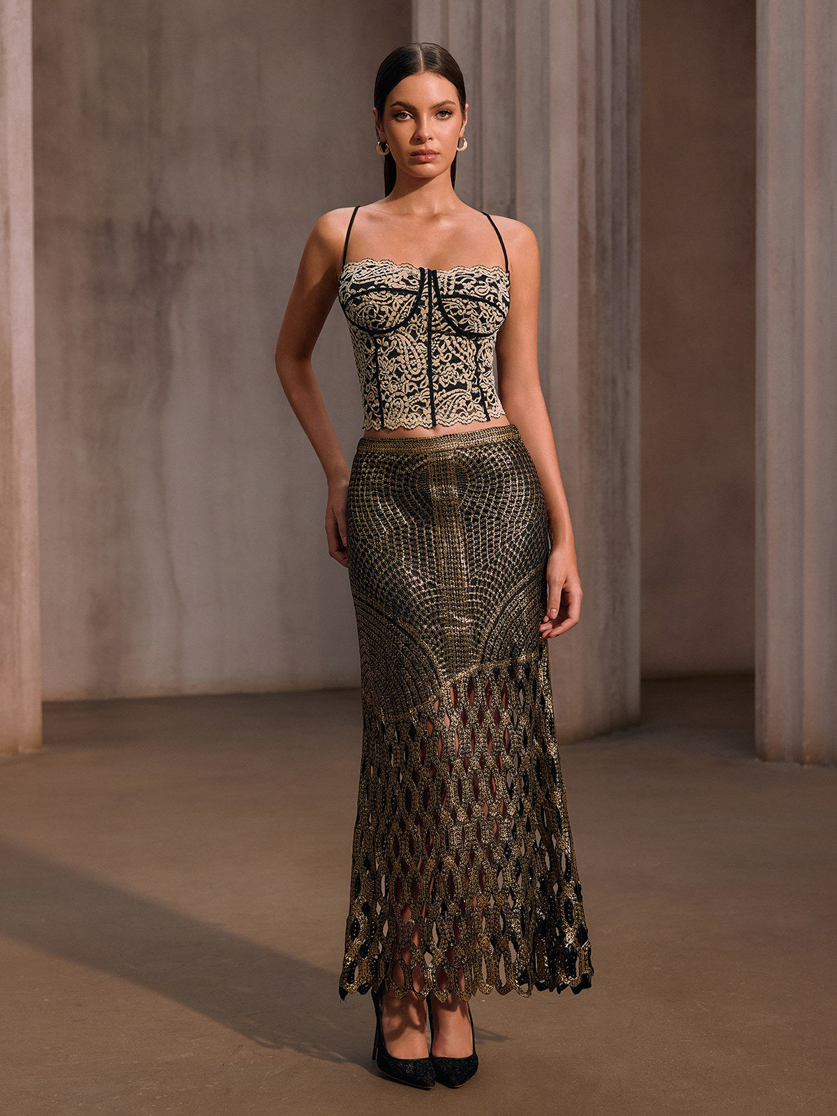 Zavixor Spaghetti Lace Corset Crop Top