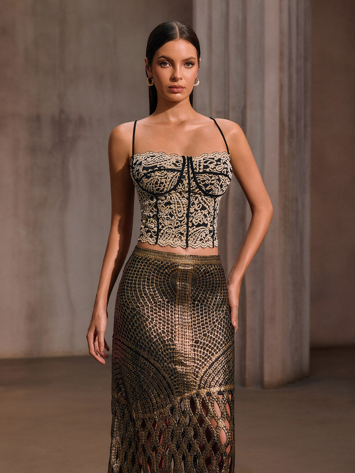 Zavixor Spaghetti Lace Corset Crop Top