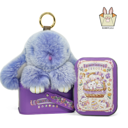Handmade Plush Bunny Keychain with Metal Tin Box, Gift Options for Birthday Easter