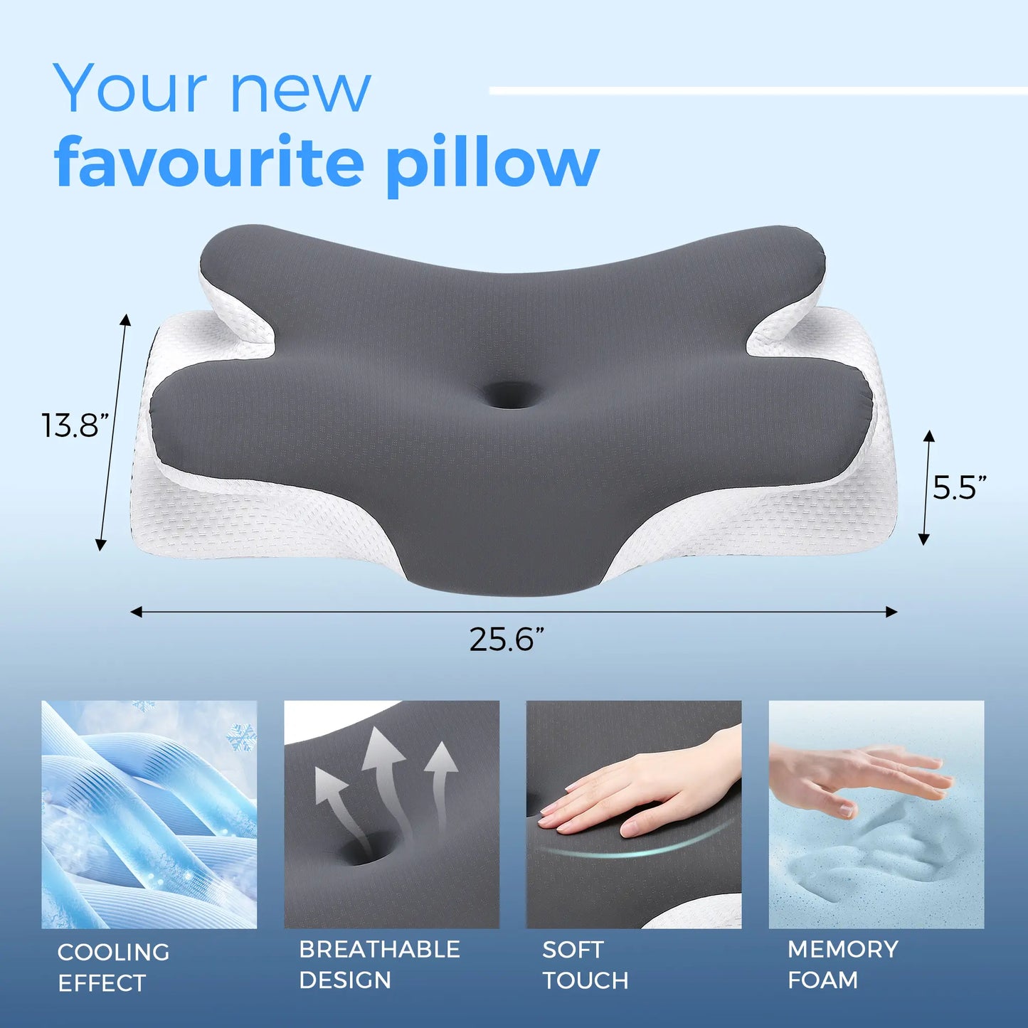 Cooling Ergonomic Memory Foam Neck Pillow - Cervical Support for Pain Relief 😴💤