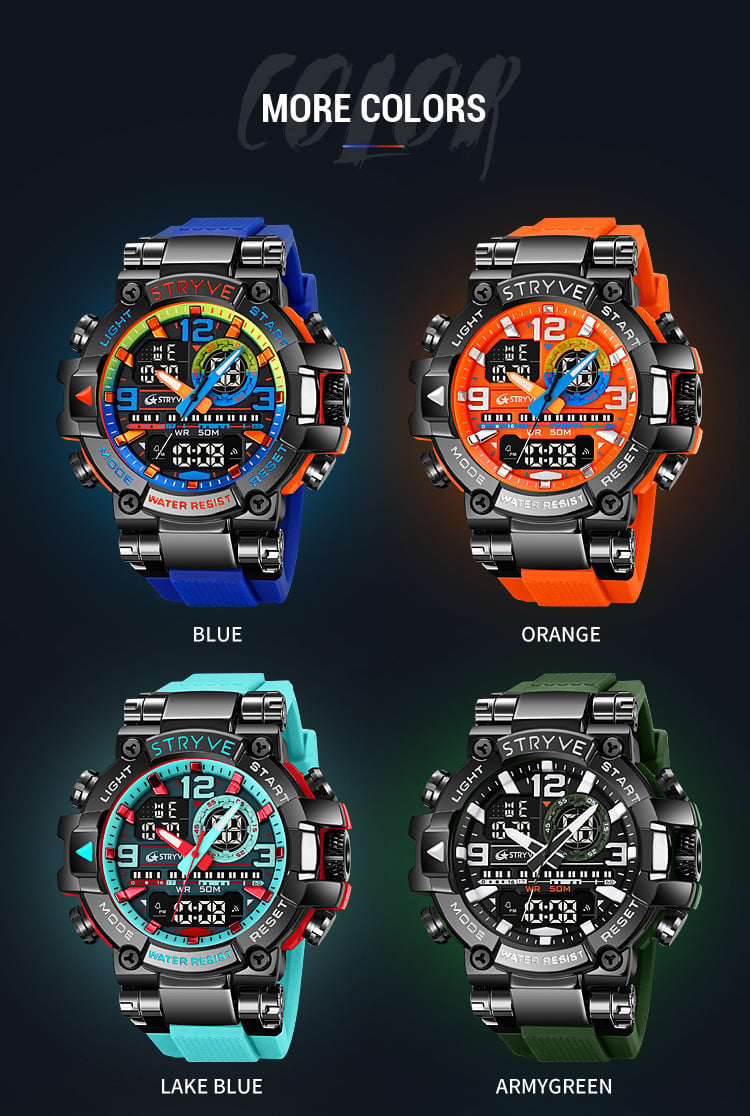 🔥Colourful Men's Digital Sports Waterproof Dual-Screen Electronic Watch