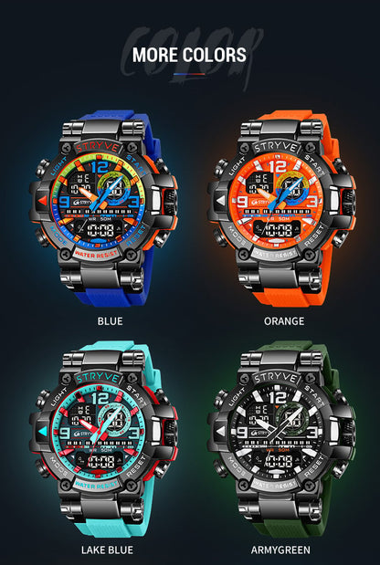 🔥Colourful Men's Digital Sports Waterproof Dual-Screen Electronic Watch