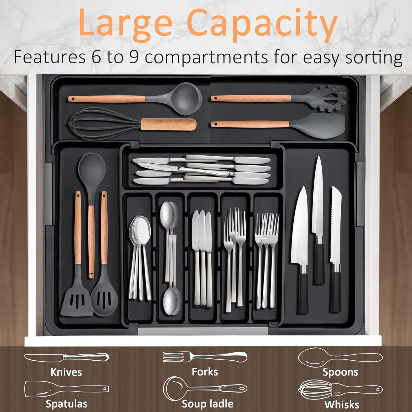 ⏰49% OFF✨Large Capacity Expandable Utensil Drawer Organizer