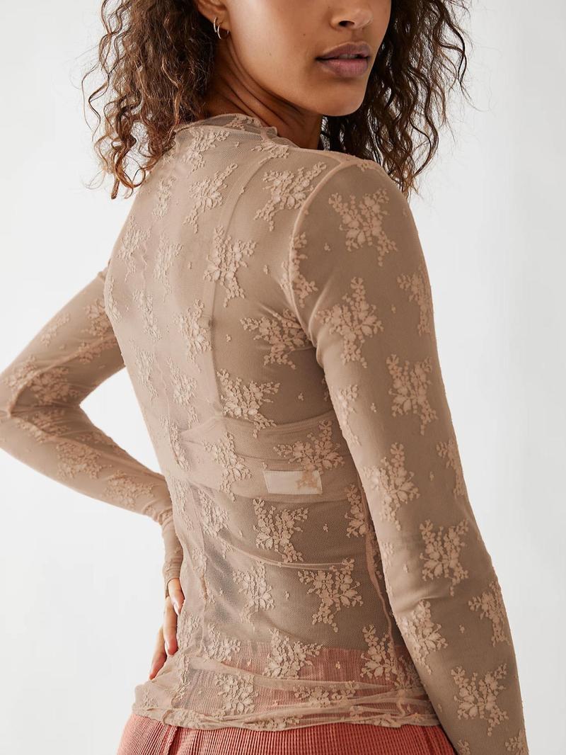 🔥LAST 4 HOURS 57% OFF -💥Women's Floral Lace Thumb Hole Sheer Tee