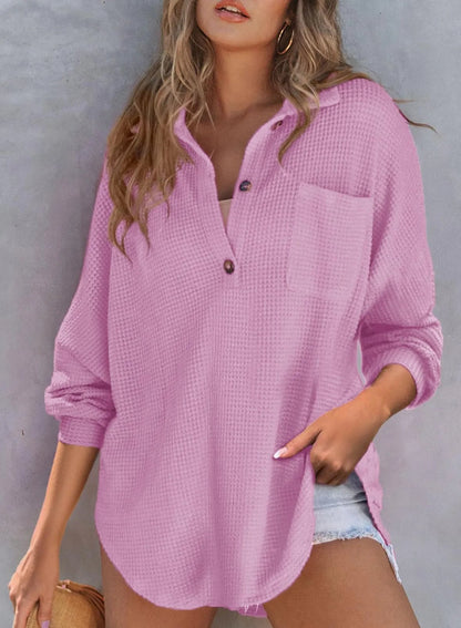 🔥LAST 4 HOURS 57% OFF -🔥Women's Waffle Knit Henley Button Shirt Jacket(BUY 2 FREE SHIPPING)