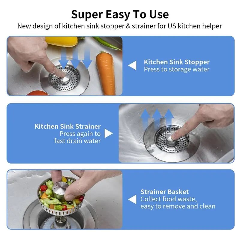 🔥Hot Selling! 49% OFF! - Upgraded 3 in 1 Kitchen Sink Drain Strainer