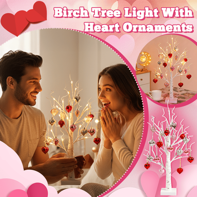 Romantic Heart-Shaped Birch Tree Lamp