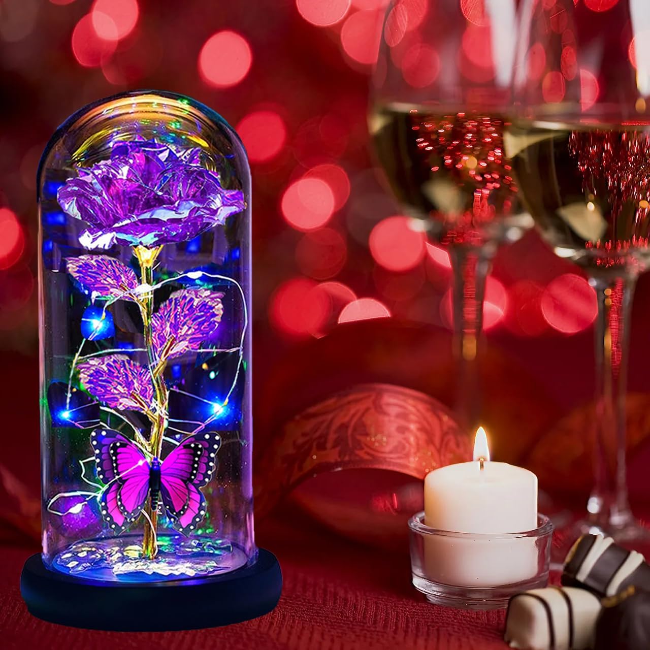 🔥Hot Sale 49%OFF - Eternal Butterfly Rose Glass Dome Display with LED Light Creative Gift