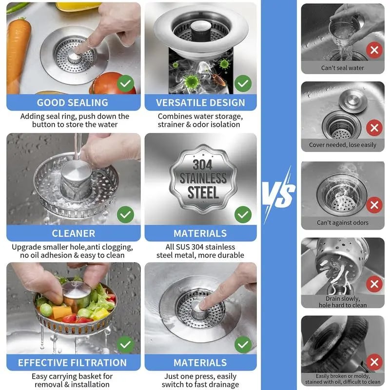 🔥Hot Selling! 49% OFF! - Upgraded 3 in 1 Kitchen Sink Drain Strainer