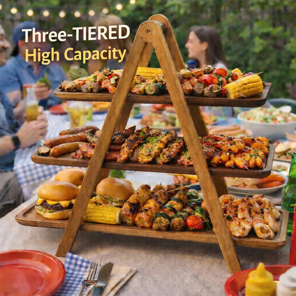 ✨ 3-Tier Wooden Serving Tray Stand