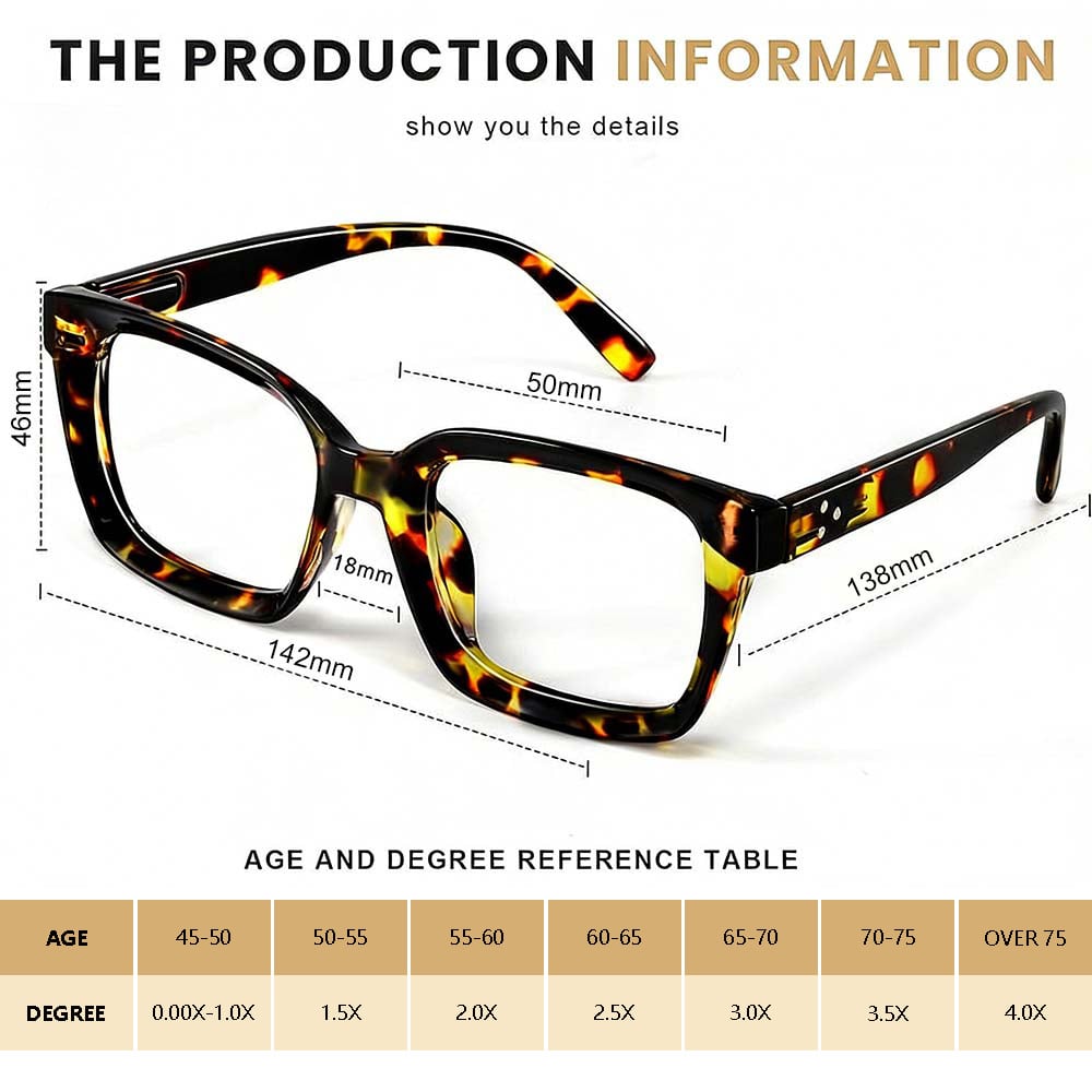 🎁Buy 1 Get 3 Packs✨👓Tortoiseshell Reading Glasses – Blue Light Blocking Oversized Square Readers