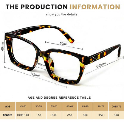 🎁Buy 1 Get 3 Packs✨👓Tortoiseshell Reading Glasses – Blue Light Blocking Oversized Square Readers