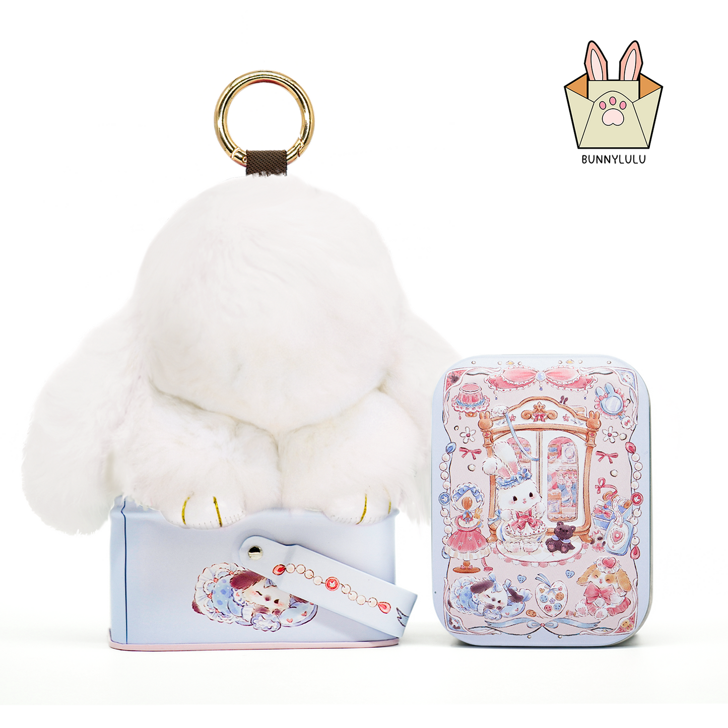 Handmade Plush Bunny Keychain with Metal Tin Box, Gift Options for Birthday Easter