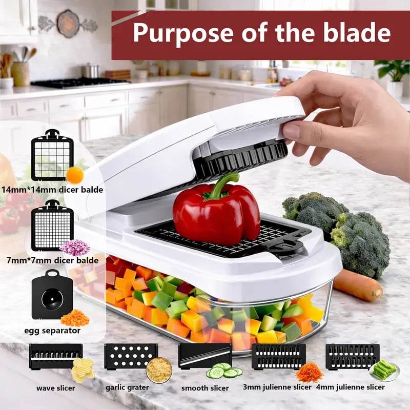 🥕15-in-1 Multifunctional Vegetable Chopper | Durable ABS & Stainless Steel | Includes Peeler, Julienne Slicers, Egg Separator & Cleaning Tools