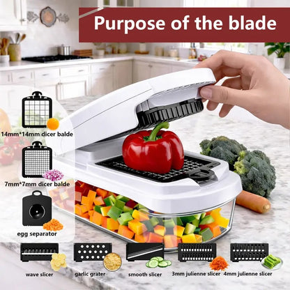 🥕15-in-1 Multifunctional Vegetable Chopper | Durable ABS & Stainless Steel | Includes Peeler, Julienne Slicers, Egg Separator & Cleaning Tools