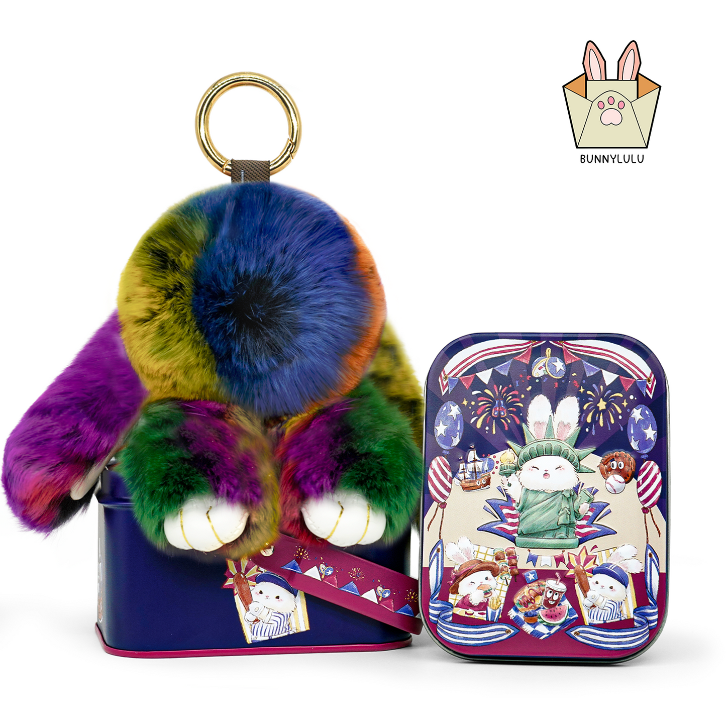 Handmade Plush Bunny Keychain with Metal Tin Box, Gift Options for Birthday Easter