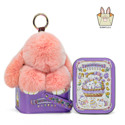Handmade Plush Bunny Keychain with Metal Tin Box, Gift Options for Birthday Easter
