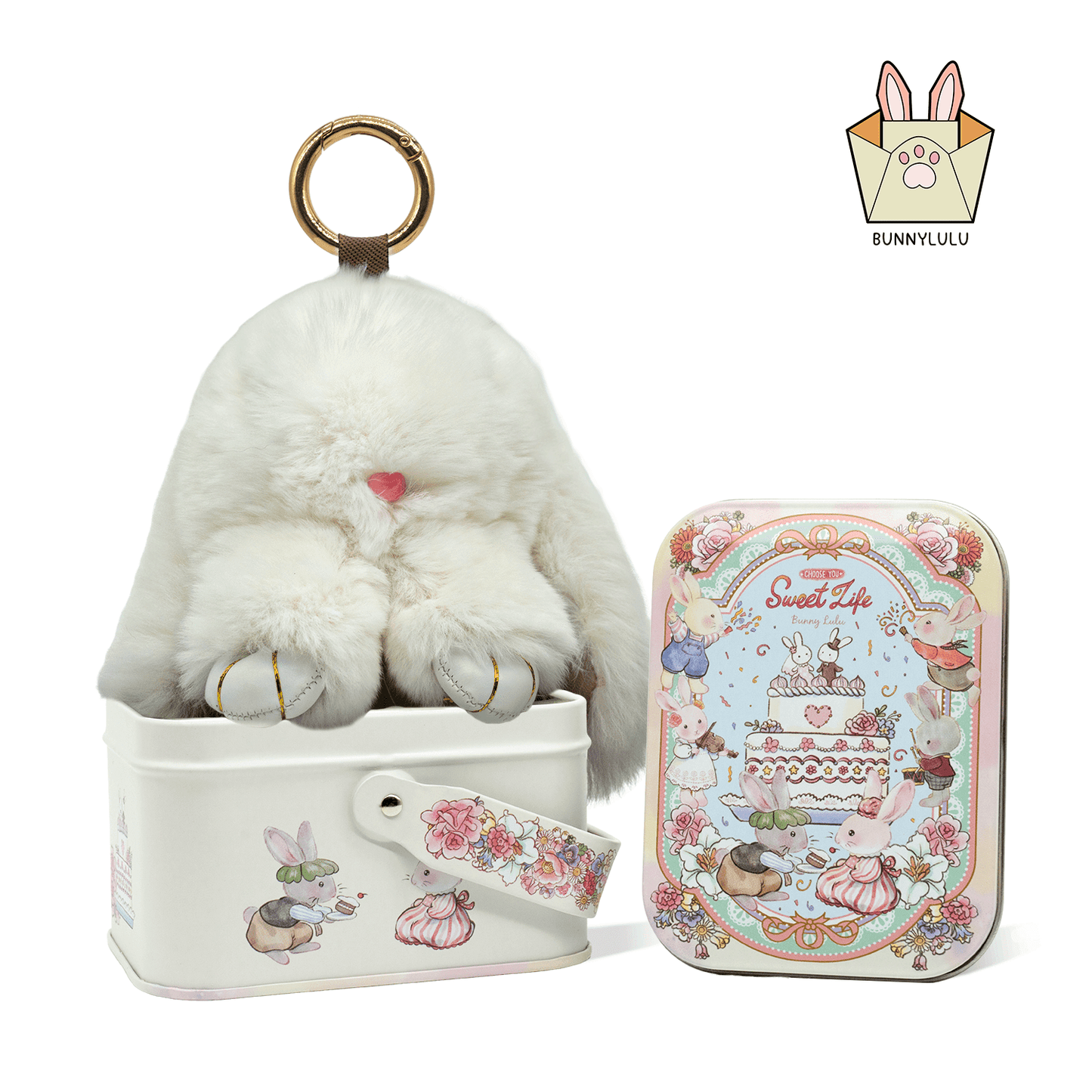 Handmade Plush Bunny Keychain with Metal Tin Box, Gift Options for Birthday Easter