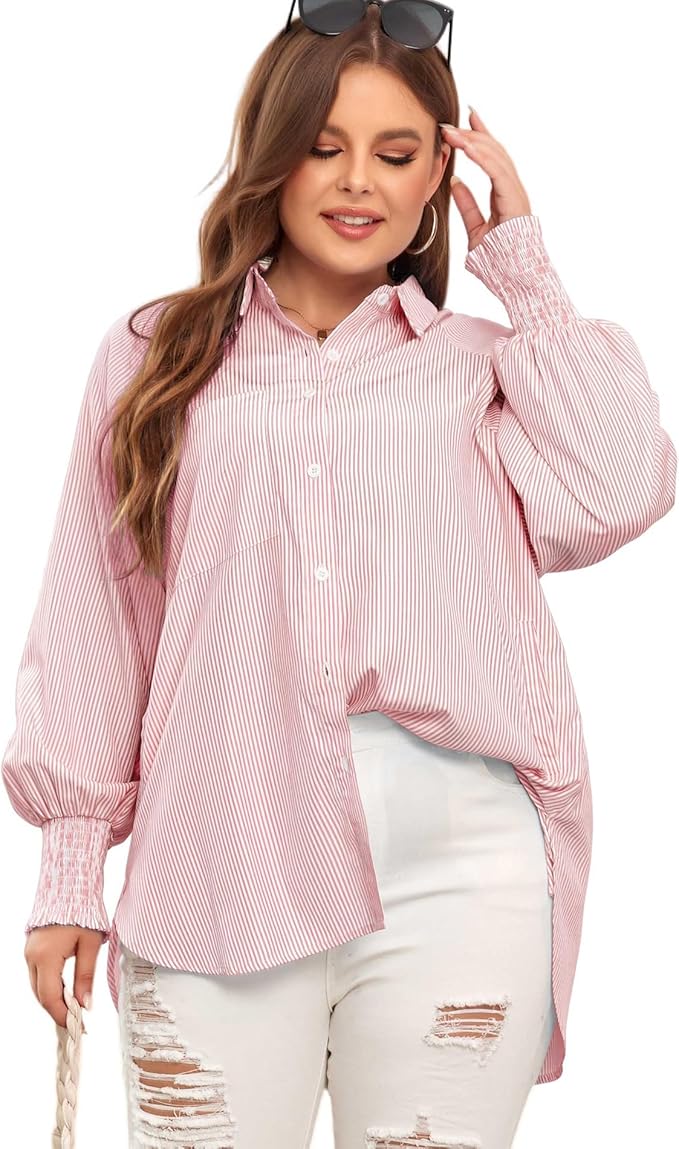 🔥LAST DAY 57% OFF - 🏆️Mid-length smocked shirt with striped lapel and oversized drawdown sleeves