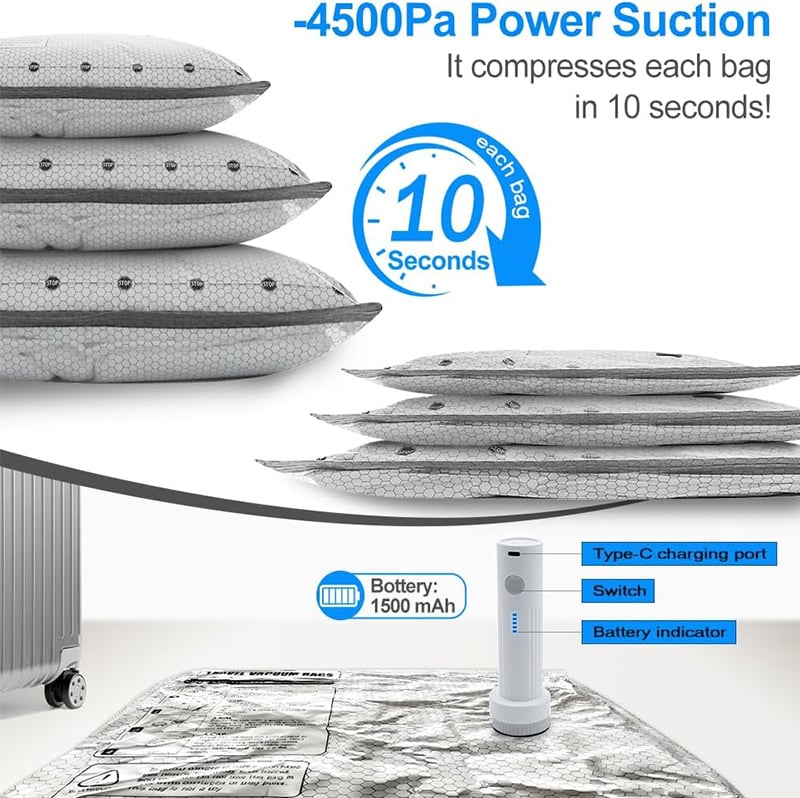🔥 Cordless Travel Vacuum Storage Compression Bag Set✈️