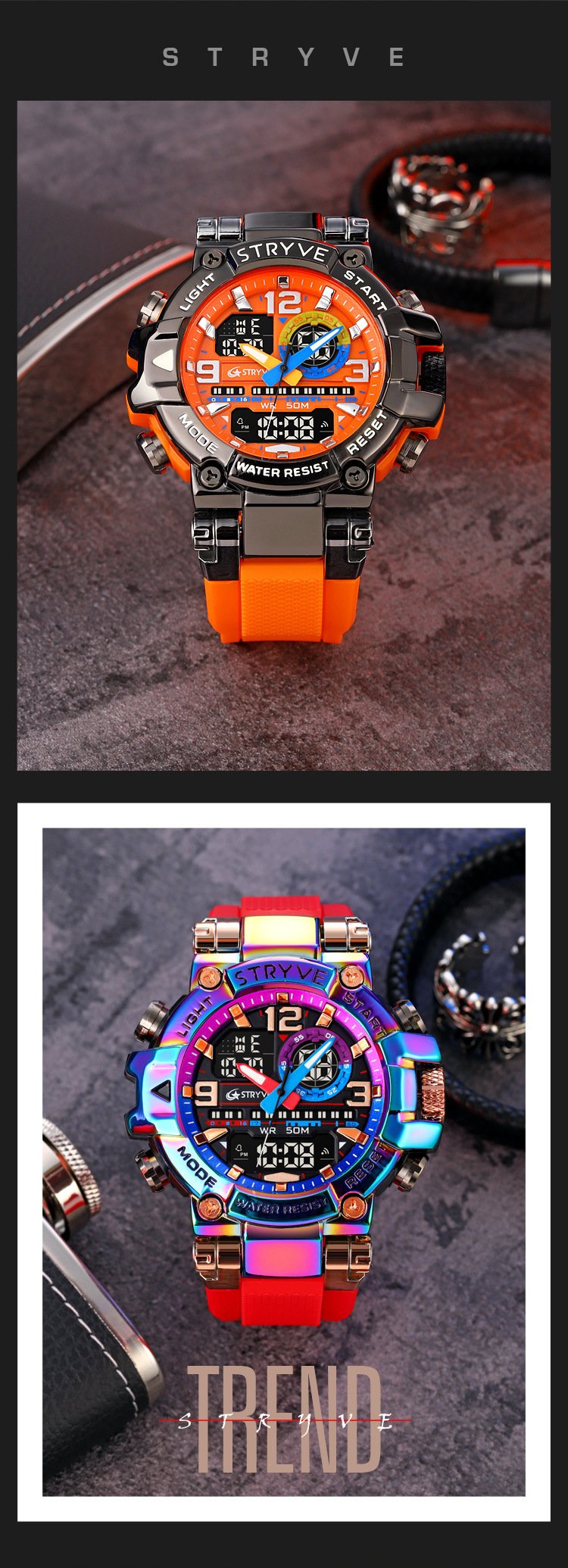 🔥Colourful Men's Digital Sports Waterproof Dual-Screen Electronic Watch