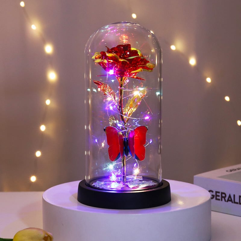 🔥Hot Sale 49%OFF - Eternal Butterfly Rose Glass Dome Display with LED Light Creative Gift