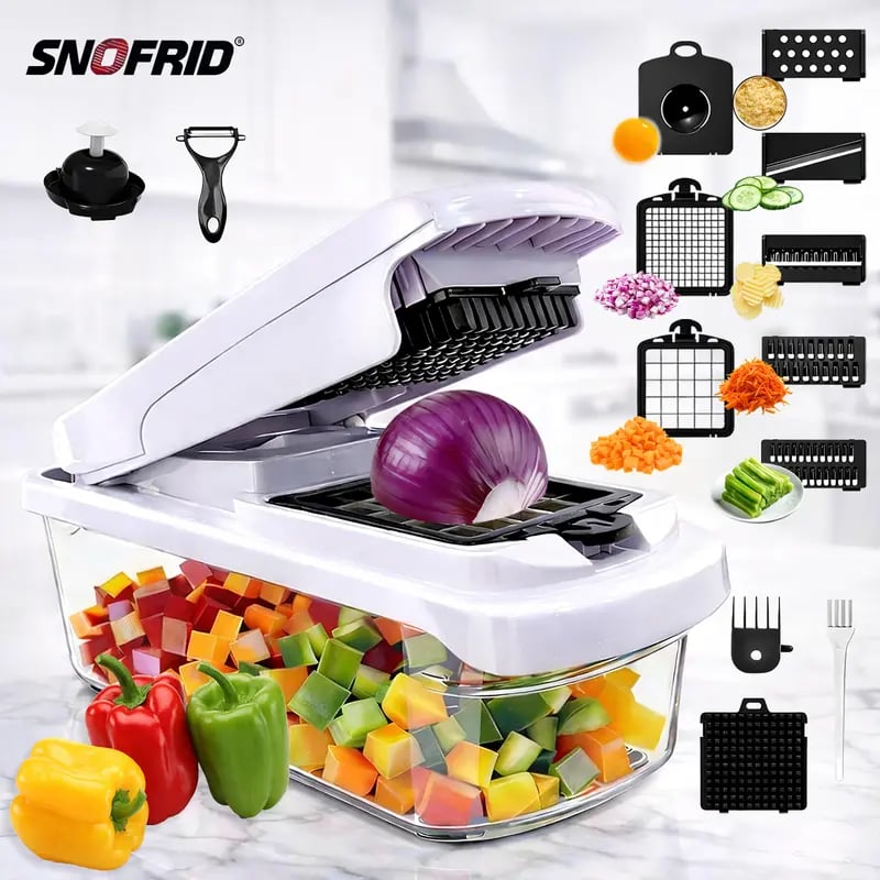 🥕15-in-1 Multifunctional Vegetable Chopper | Durable ABS & Stainless Steel | Includes Peeler, Julienne Slicers, Egg Separator & Cleaning Tools