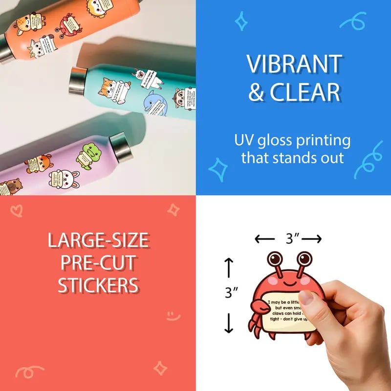 😻Positive Emotional Support Buddies Stickers – 🤗Inspirational, Waterproof & No Residue💕