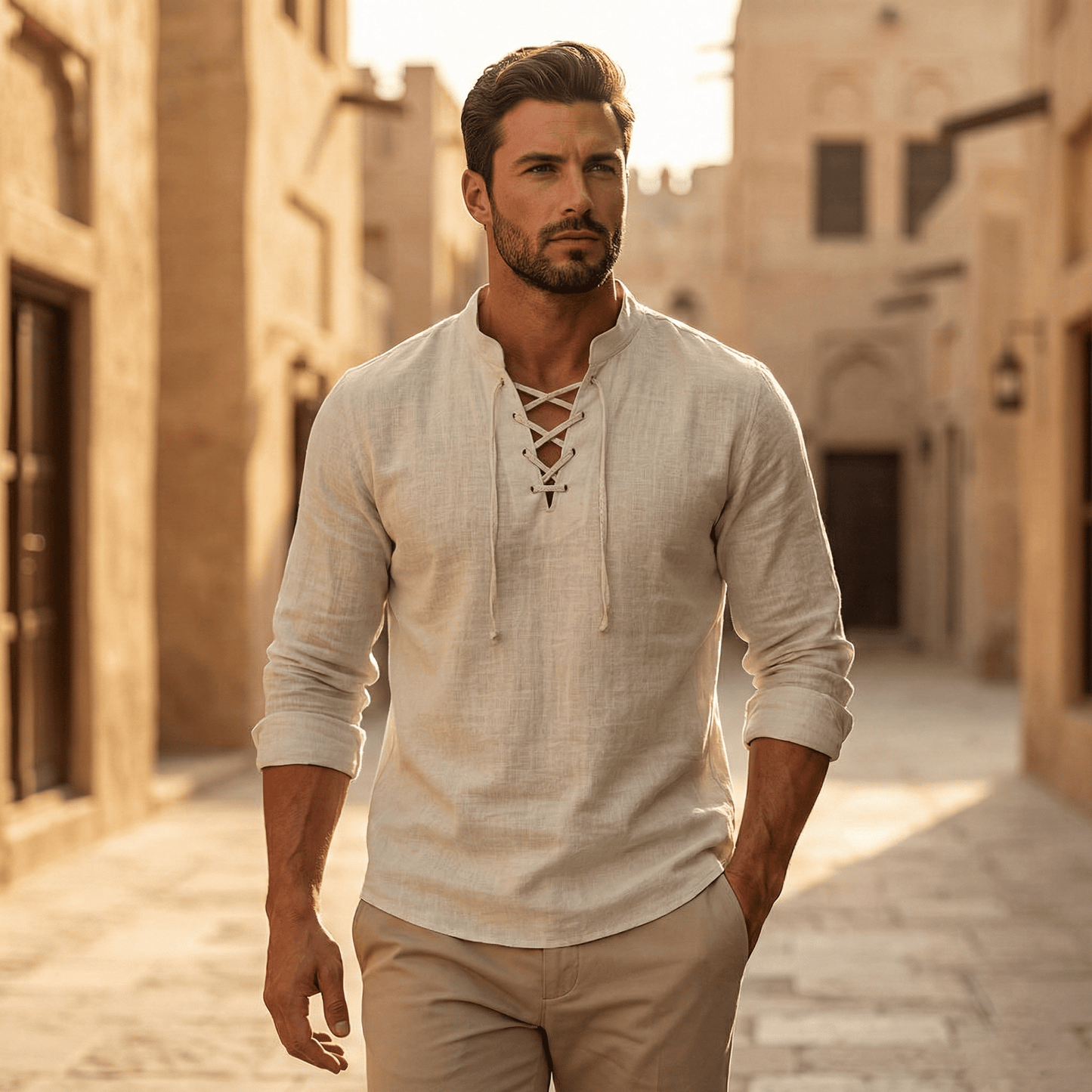 🔥Men's Vintage V-neck T-shirt Linen Pirate Medieval Viking Gothic Tops Shirts Long Sleeved