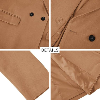 Women's Double Breasted Pea Coat Lapel Wool Blend Long Trench Jacket (🔥Same as in the video)
