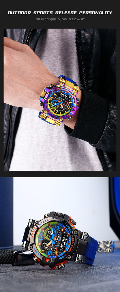 🔥Colourful Men's Digital Sports Waterproof Dual-Screen Electronic Watch