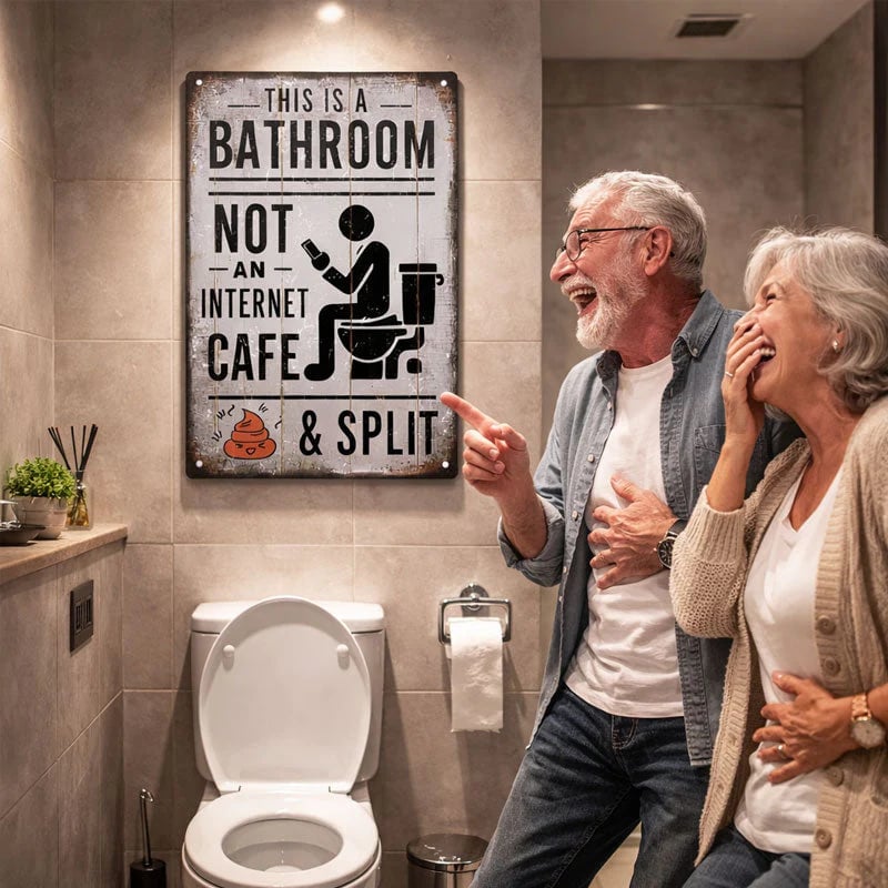 "This Is a Bathroom, Not an Internet Café" Funny Metal Wall Sign 🚽😂