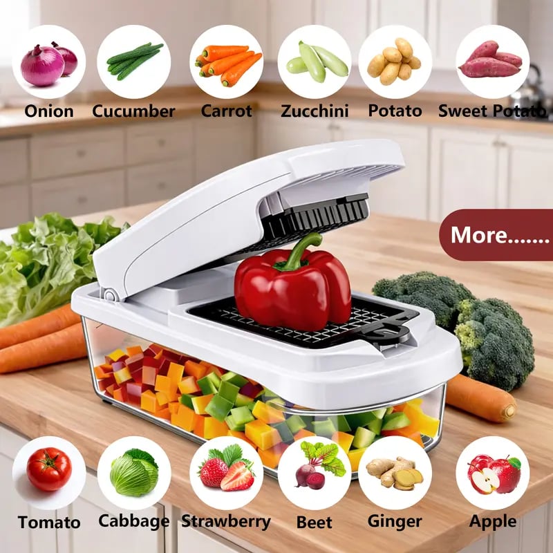 🥕15-in-1 Multifunctional Vegetable Chopper | Durable ABS & Stainless Steel | Includes Peeler, Julienne Slicers, Egg Separator & Cleaning Tools