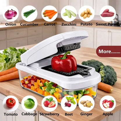 🥕15-in-1 Multifunctional Vegetable Chopper | Durable ABS & Stainless Steel | Includes Peeler, Julienne Slicers, Egg Separator & Cleaning Tools