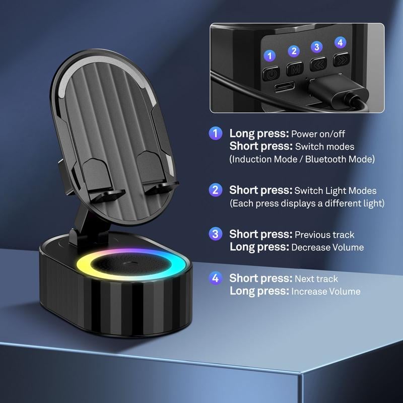 🔥2026 Upgraded Cell Phone Stand with Induction Speaker/Power Bank/Atmosphere Light