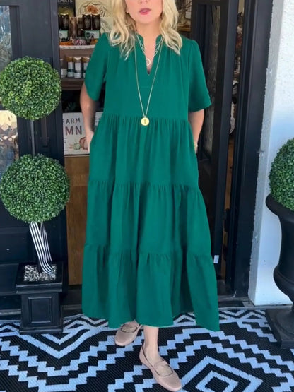 🔥Last 4 hours Sale: Save 60% -V-NECK TIERED MIDI DRESS WITH POCKETS (BUY 2 FREE SHIPPING)