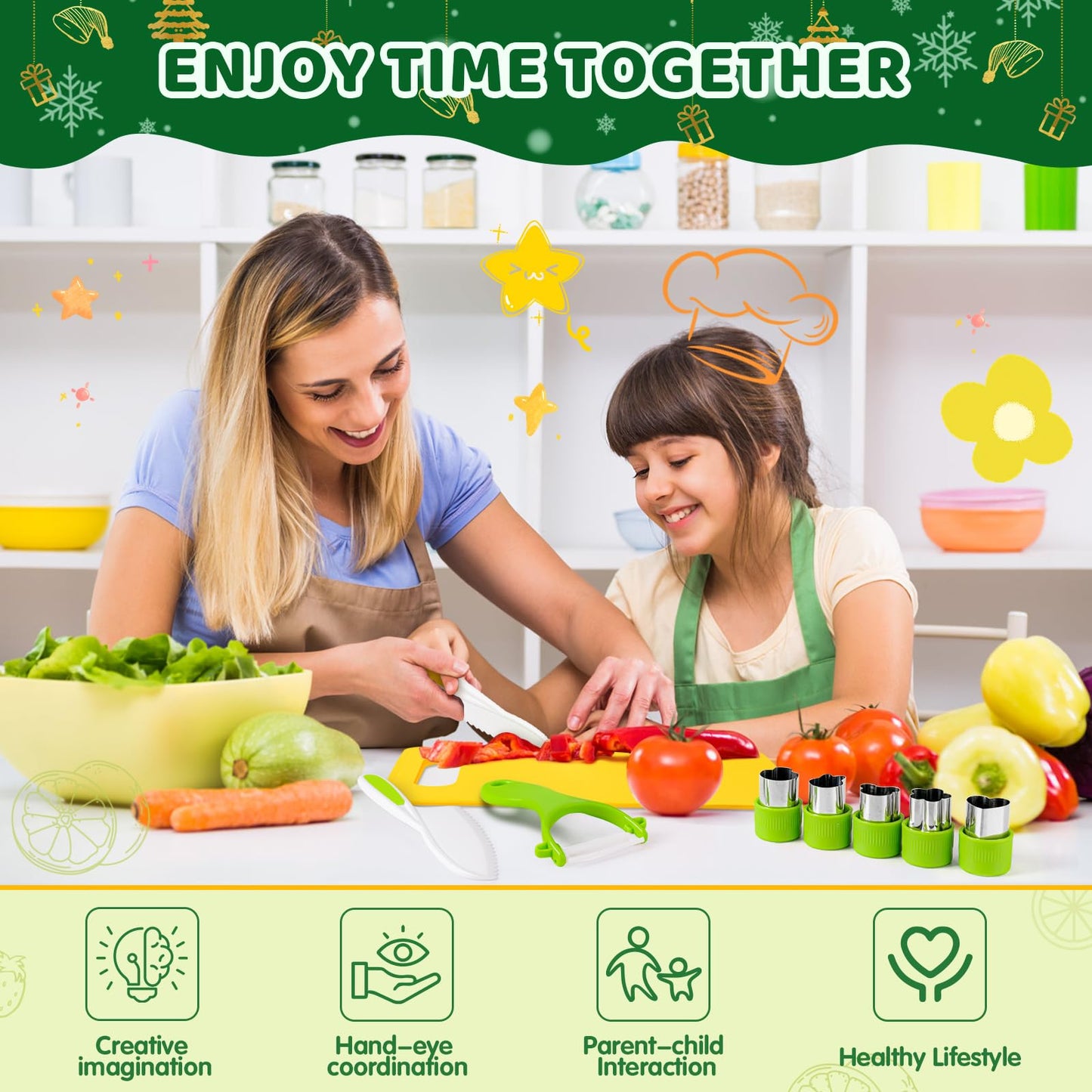 Montessori Kids Kitchen Tool Set | Safe Knives for Real Cooking 21 Pcs 🔪