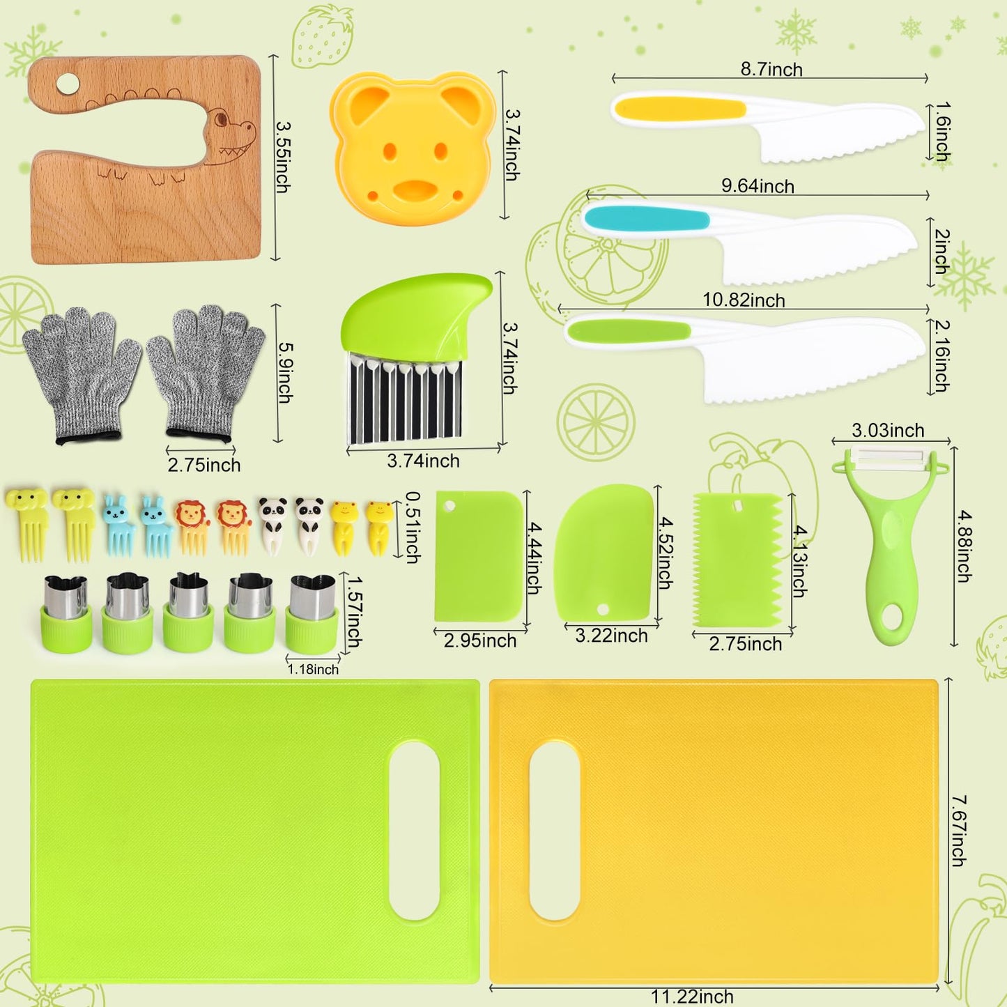 Montessori Kids Kitchen Tool Set | Safe Knives for Real Cooking 21 Pcs 🔪