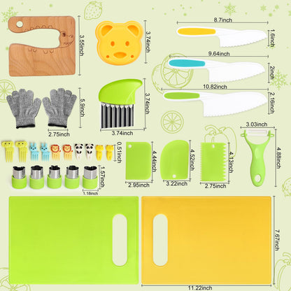 Montessori Kids Kitchen Tool Set | Safe Knives for Real Cooking 21 Pcs 🔪